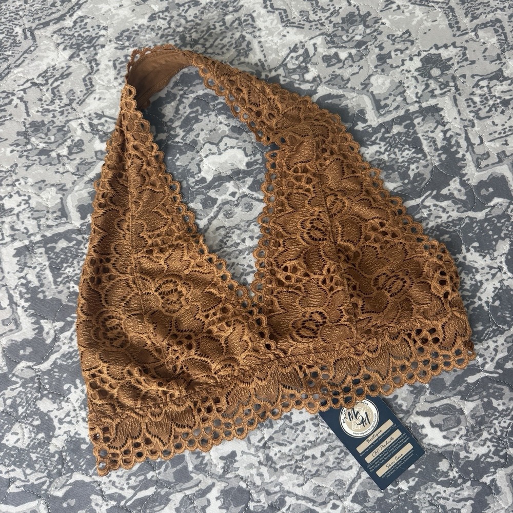 Zenana Outfitters Lace Halter Bralette Brown Coffee sz XL